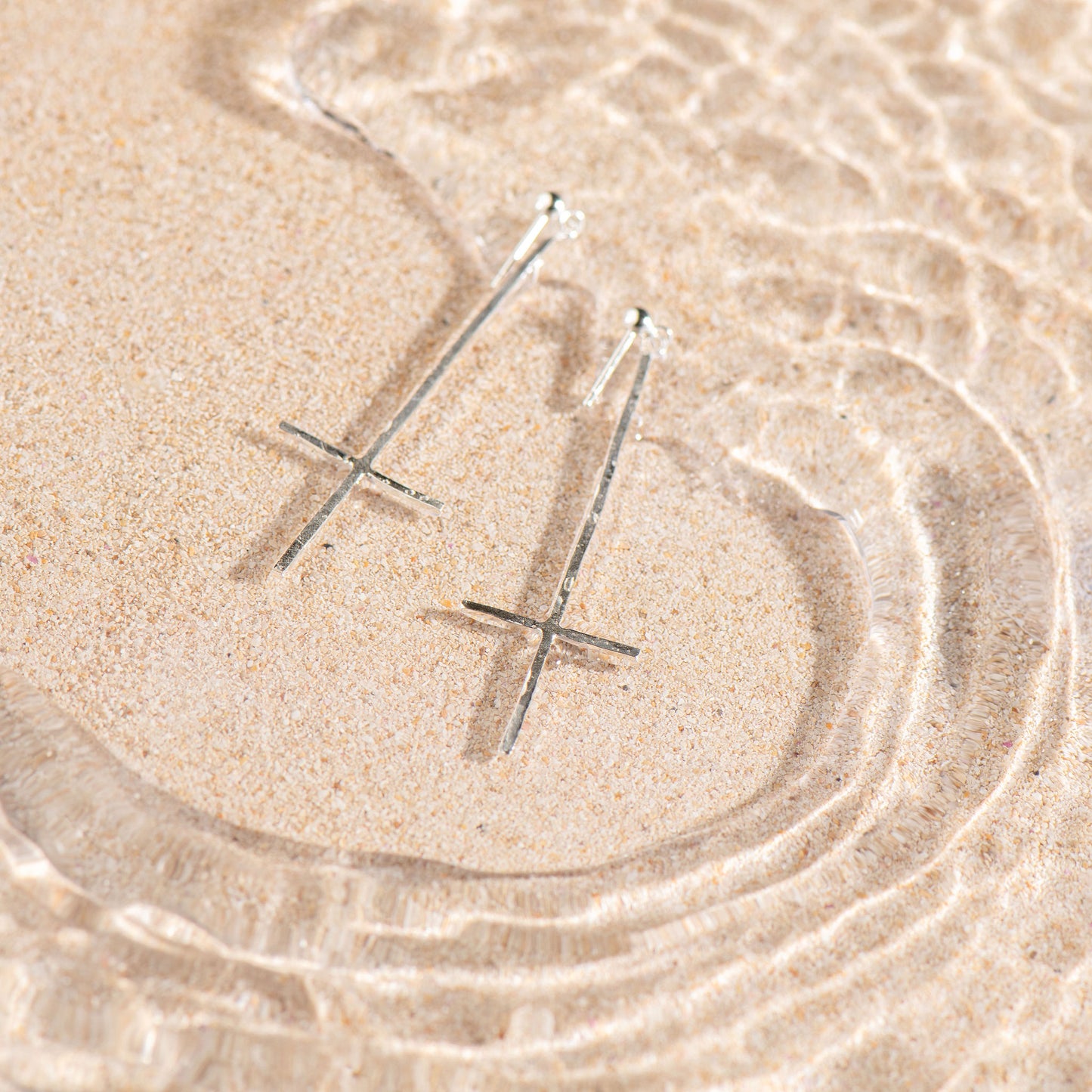 Handmade Hammered Drop Cross Studs