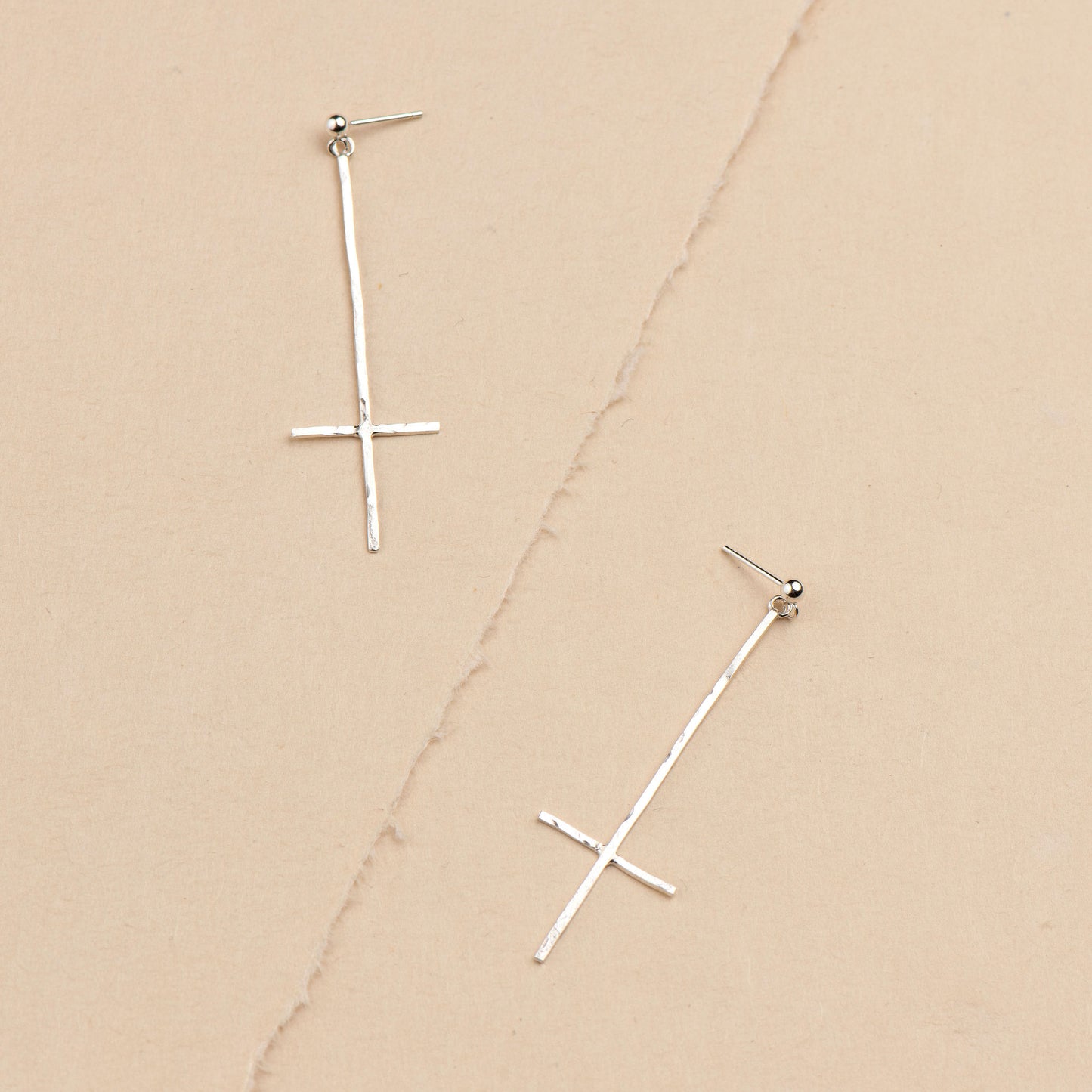 Handmade Hammered Drop Cross Studs